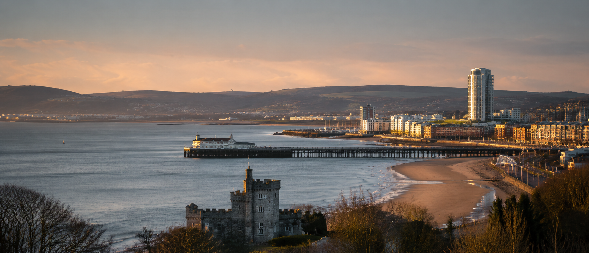 South Wales coastal property landscape at golden hour